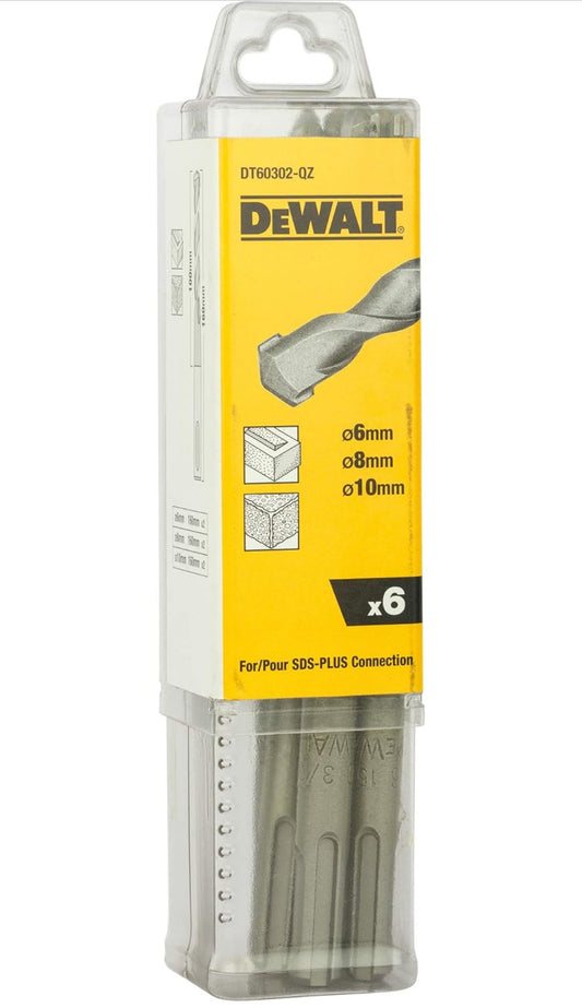 DEWALT - Jeu de 6 Forets SDS-PLUS - DT60302-QZ - Forets Ø6mm x2, Ø8mm x2; Ø10mm x2 - Perçage Béton - Forets SDS-PLUS pour Perforateurs