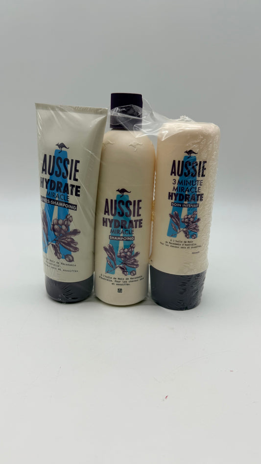 Aussie Hydrate Miracle Shampoing, Après-shampoing Et Soin Intensif Hydratants, Pour Cheveux Secs, Á L'Huile De Macadamia