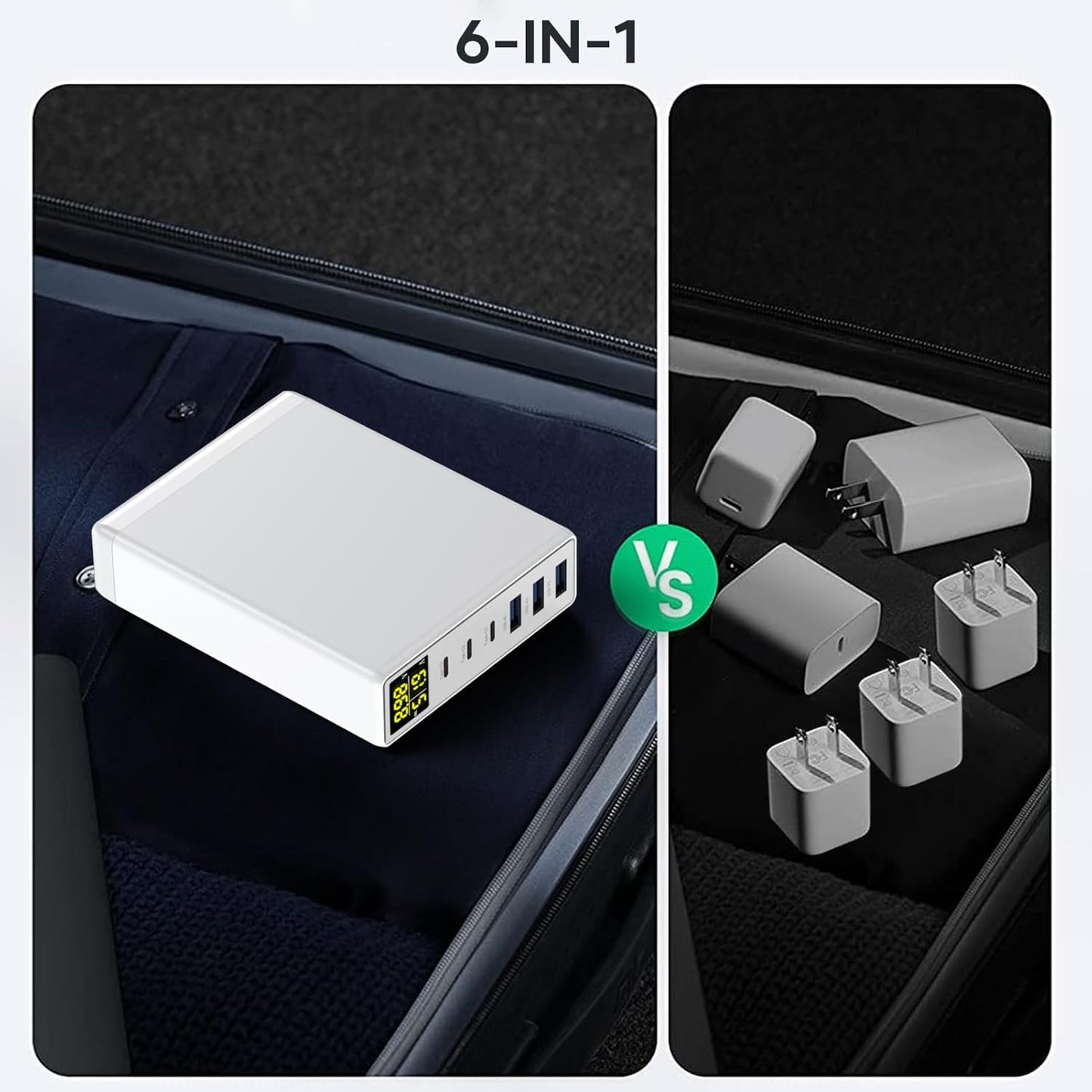 Chargeur Rapide USB C, 160W GaN 6-Port avec LED Display, Chargeur Secteur Multiple avec 3 USB-C et 3 USB-A PPS PD 3.0 für Macbook Pro/Air Laptop iPhone iPad Samsung