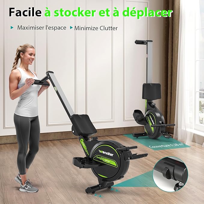 Rameur magnétique Pliable pour la Maison 2025 Mise à Jour,capacité de Poids de 160 kg,Silencieux et Lisse avec Support de Tablette pour écran LCD et Coussin de siège Confortable