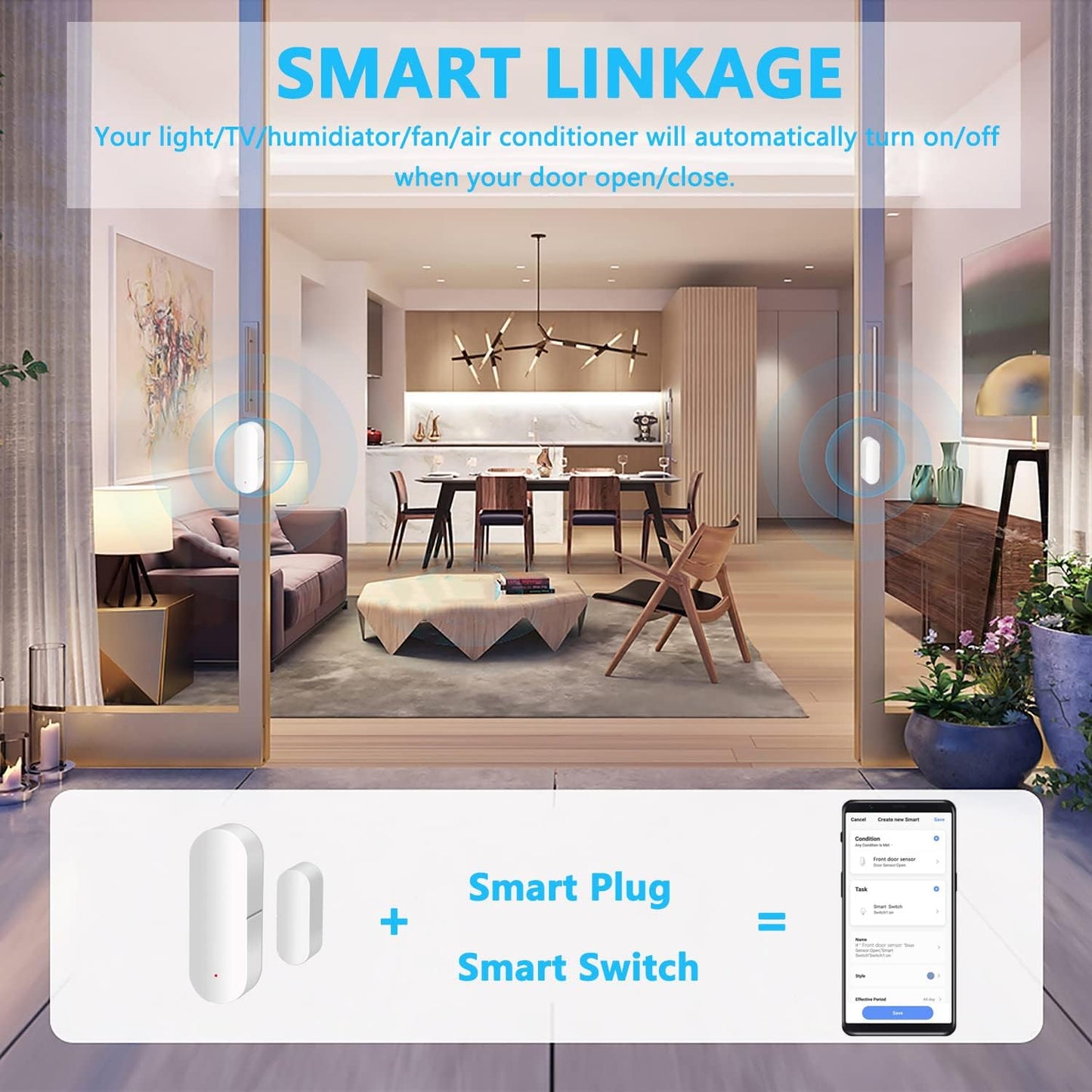 Capteur de Porte WiFi Capteur de Contact Intelligent pour fenêtre Alarme sans Fil Compatible avec Alexa et Google Assistant Pas Besoin de hub 1 Pack