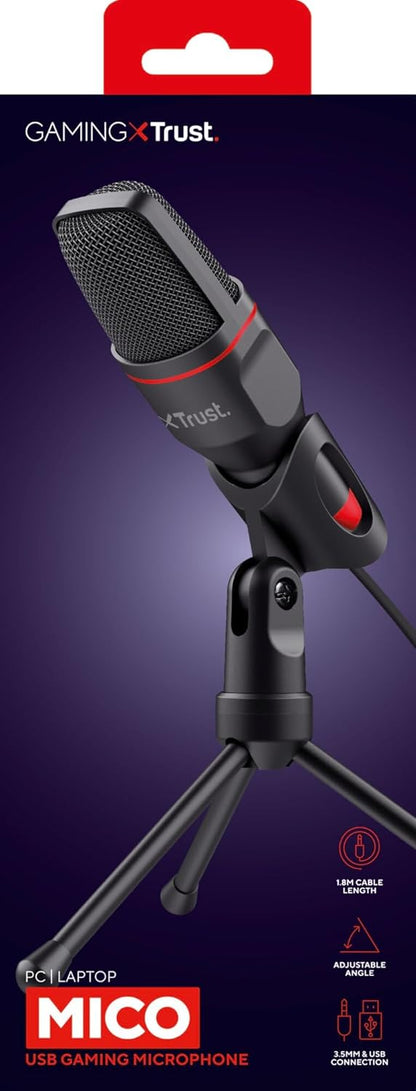 Trust Gaming GXT 212 Mico Microphone USB (Micro PC avec Connexions 3,5 mm et USB, Câble de 1,80 m, sur Trépied) Noir
