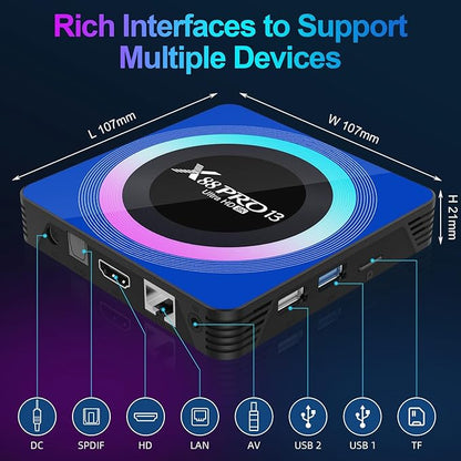 Android 13.0 TV Box, Smart TV Box 2GB RAM 16GB ROM RK3528 Quad-Core 64bit Cortex-A53 GPU Mali 450 MP2, Boitier TV Support 8K Ultra HD WiFi 2.4/5.0GHz