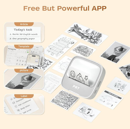 PRT Mini imprimante - Imprimante Thermique Portable sans Encre - Imprimante de Poche Bluetooth - Imprimante de téléphone pour étude, Graphiques, Photos