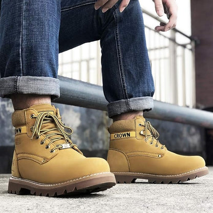 CAMEL CROWN Bottes à lacets Bottes de combat pour hommes Bottes de travail Bottes pour hommes Chaussures de travail en cuir Bottes de travail classiques à tige courte pour extérieur Bottes de loisirs antidérapantes