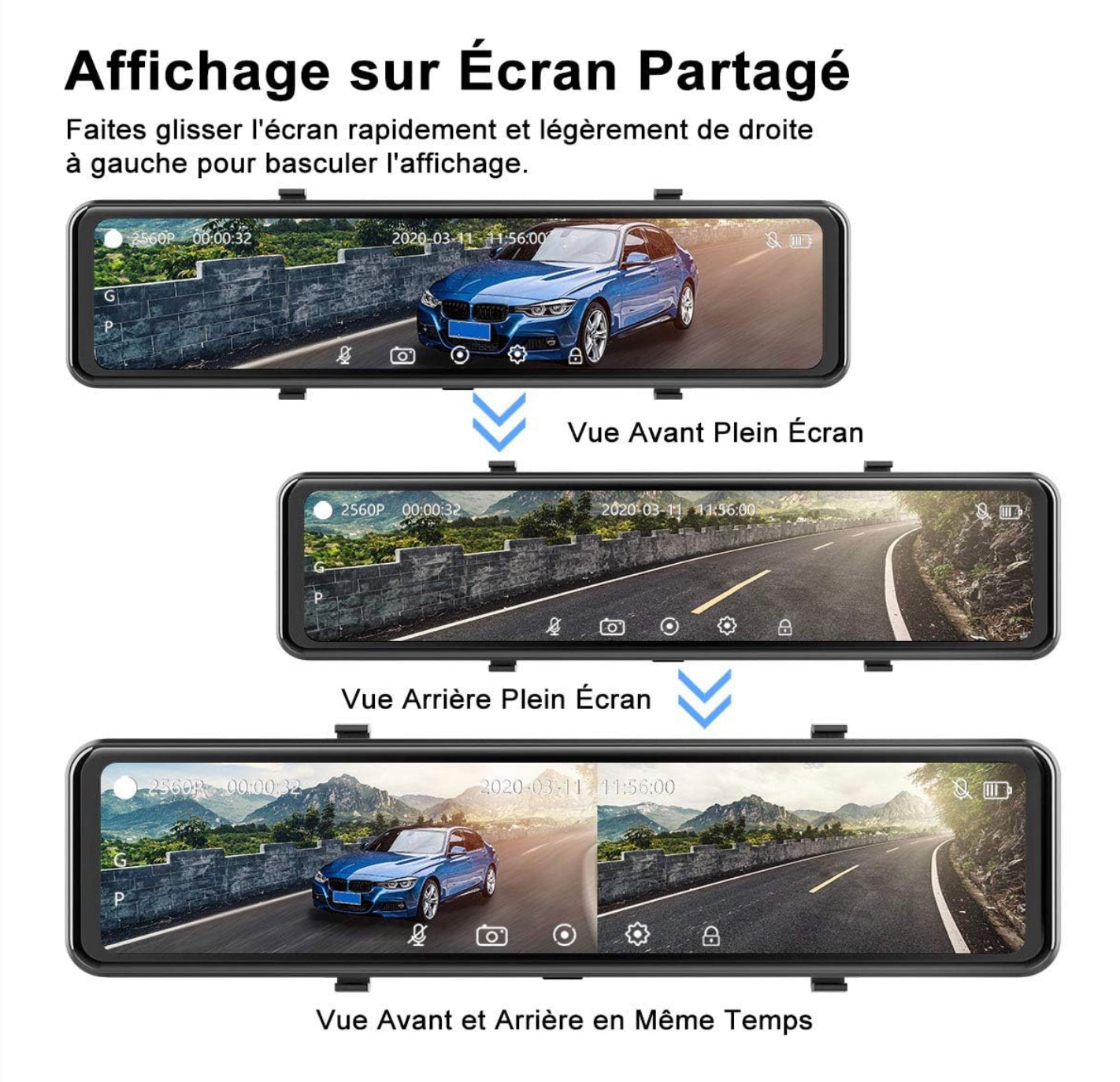 Dashcam de Voiture avec GPS, 2,5K Avant Arrière Ecran Tactile 12 Pouces 2560P Ultra HD neuve