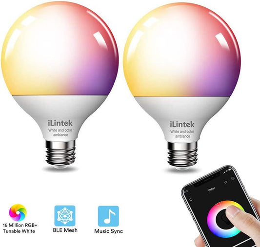 Ampoule Connectee E27,iLintek Ampoule LED Intelligente 13W (100 W équivalentes),G95 Bluetooth Lumiere de Controle,Couleur RGB+ Blanc Dimmable(2700K-6000K),Compatible avec Alexa,Google Home,IFTTT,2PCS