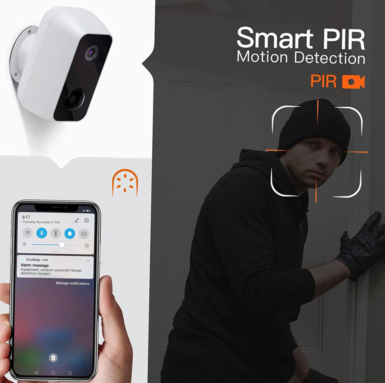 Caméra de sécurité extérieure WiFi sans fil, caméra de sécurité domestique alimentée par batterie rechargeable, vision nocturne