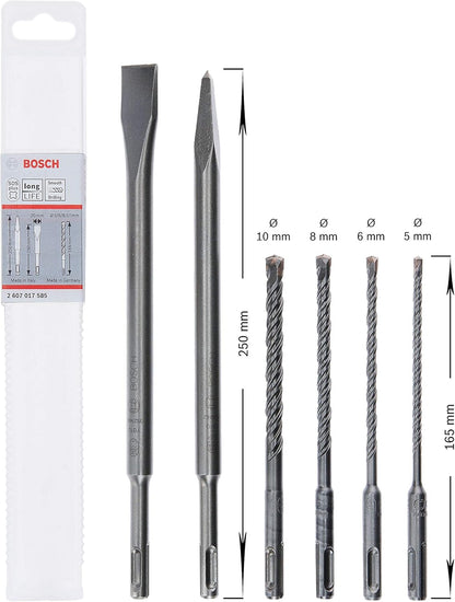 Coffret de 6 forets et burins pour marteau perforateur Bosch Professional 2607017585 SDS Plus-5 (pour béton et maçonnerie ; accessoires : marteau perforateur