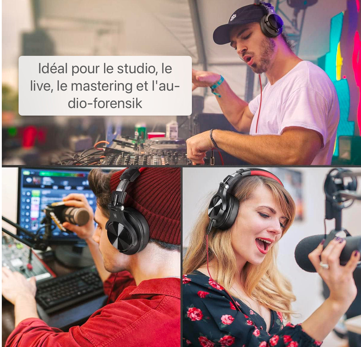 Casque Over Ear, Casque DJ avec câble, Casque HiFi Studio fermé professionnel avec port de partage pour batterie électrique Piano Guitare AMP Surveillance de l'enregistrement