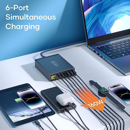 Chargeur USB C Multiple 160W, PD3.0 QC4.0 PPS 6 Ports Indépendante USB Neuf
