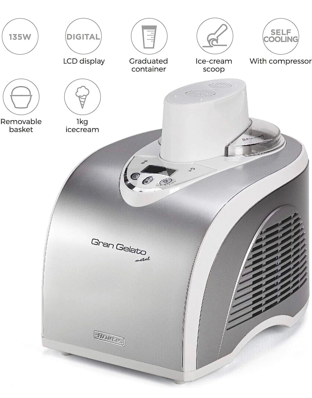 Ariete 693 Machine à Glace Auto-Refroidissante en Métal avec Compresseur neuve