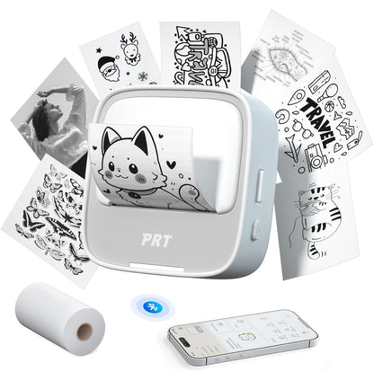 PRT Mini imprimante - Imprimante Thermique Portable sans Encre - Imprimante de Poche Bluetooth - Imprimante de téléphone pour étude, Graphiques, Photos