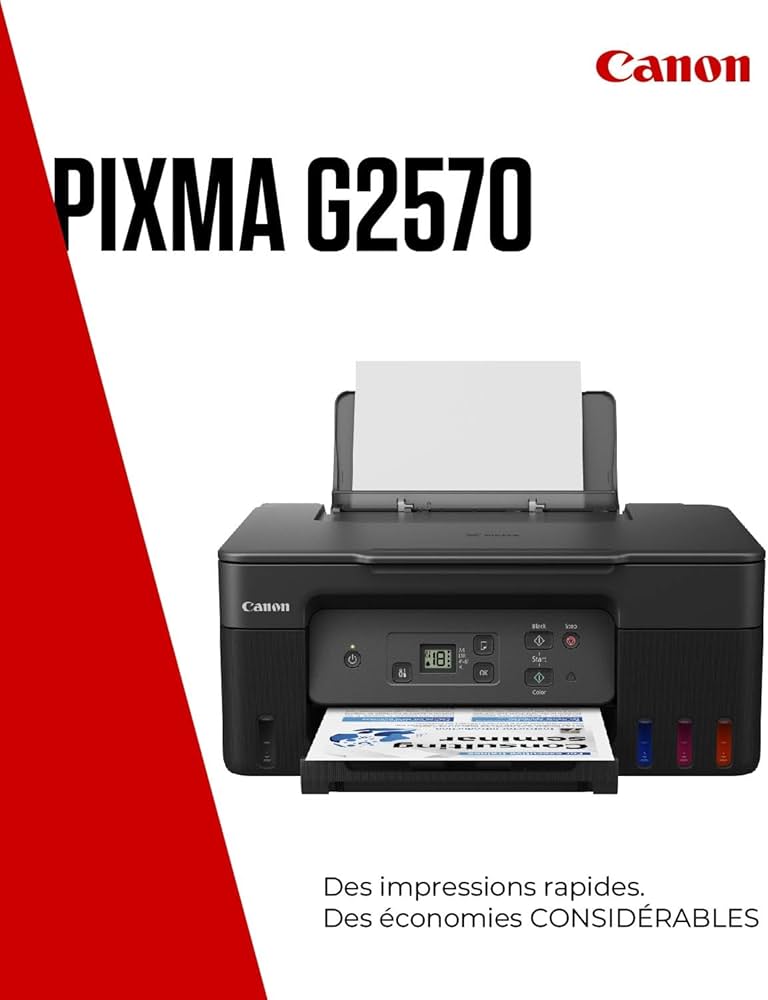 Canon Série PIXMA G2570 - Imprimante, Copieur et Scanner MegaTank pour la Maison Tout-en-Un avec Écran LED | Connectivité USB | Imprimante Canon pour la Maison