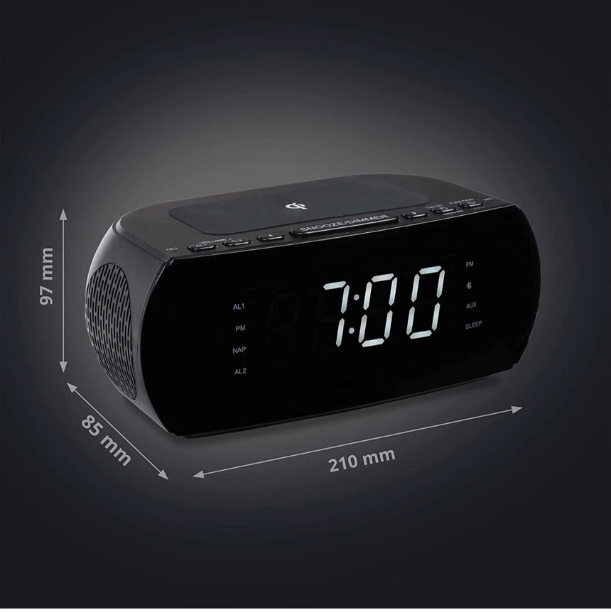 MEDION Radio-réveil avec Station de Charge sans Fil (Radio-réveil FM numérique, Qi Pad de Charge Rapide pour Smartphones, Bluetooth, Sleep Timer, réveil, variateur, AUX, USB) Noir
