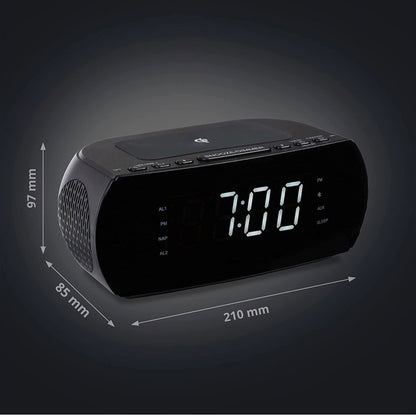 MEDION Radio-réveil avec Station de Charge sans Fil (Radio-réveil FM numérique, Qi Pad de Charge Rapide pour Smartphones, Bluetooth, Sleep Timer, réveil, variateur, AUX, USB) Noir
