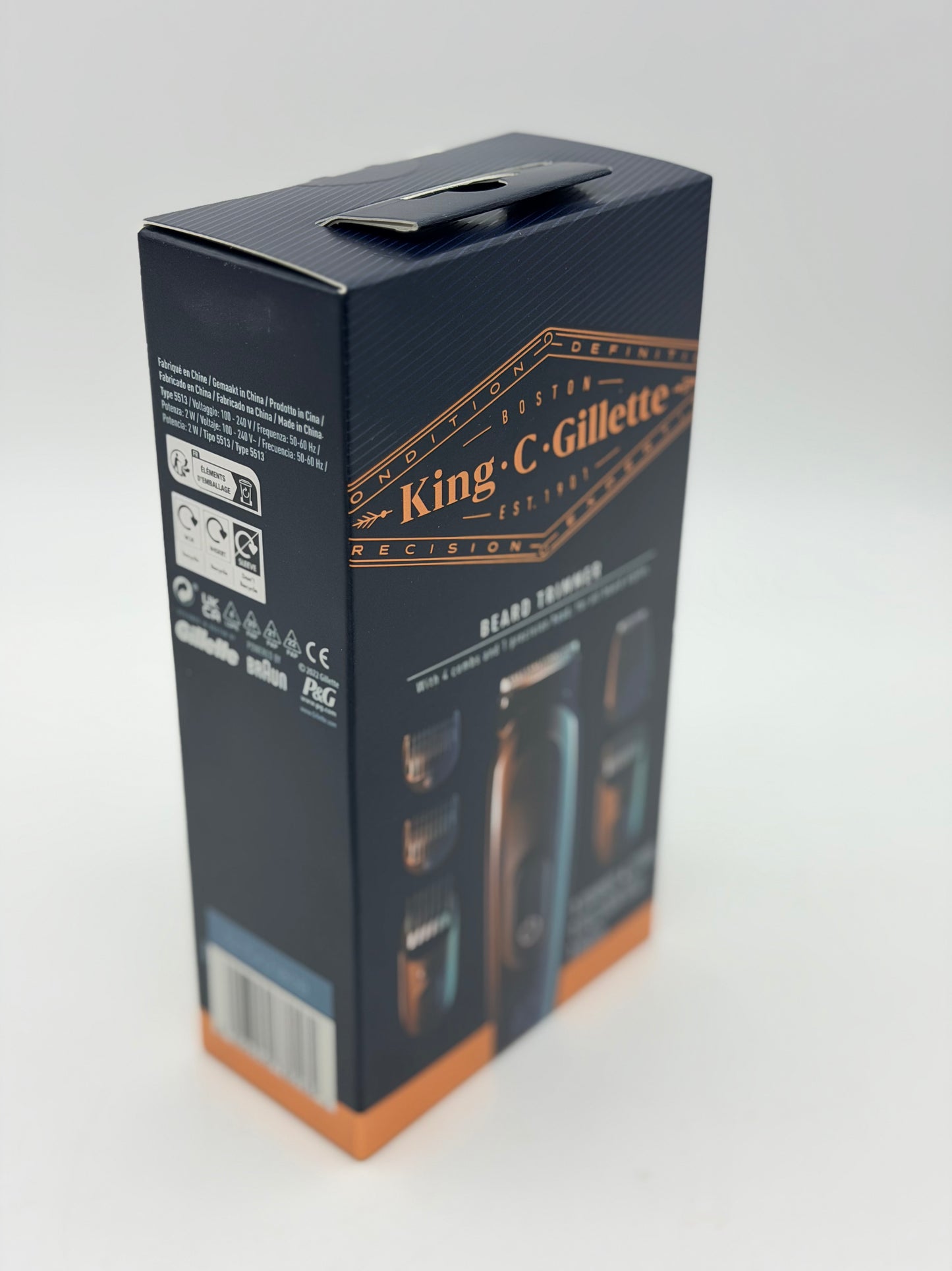 Gillette King C Tondeuse Electrique Pour Hommes, Sans Fil Avec Lames Affûtées Inusables, Tête Lavable, Coffret Avec 4 Sabots Différents Pour Rasage De La Barbe De 3 Jours, Courte, Moyenne Et Longue
