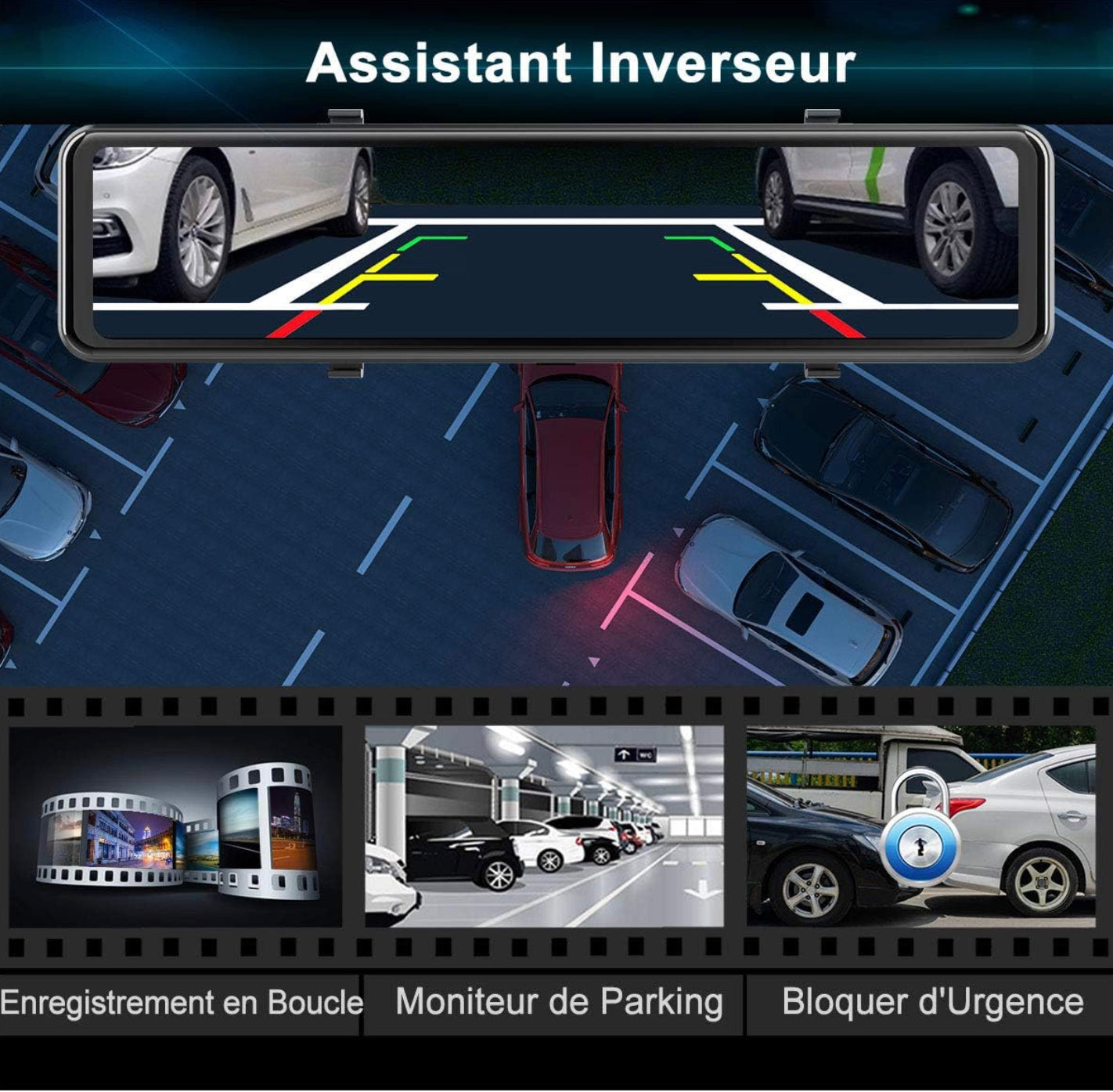 Dashcam de Voiture avec GPS, 2,5K Avant Arrière Ecran Tactile 12 Pouces 2560P Ultra HD neuve