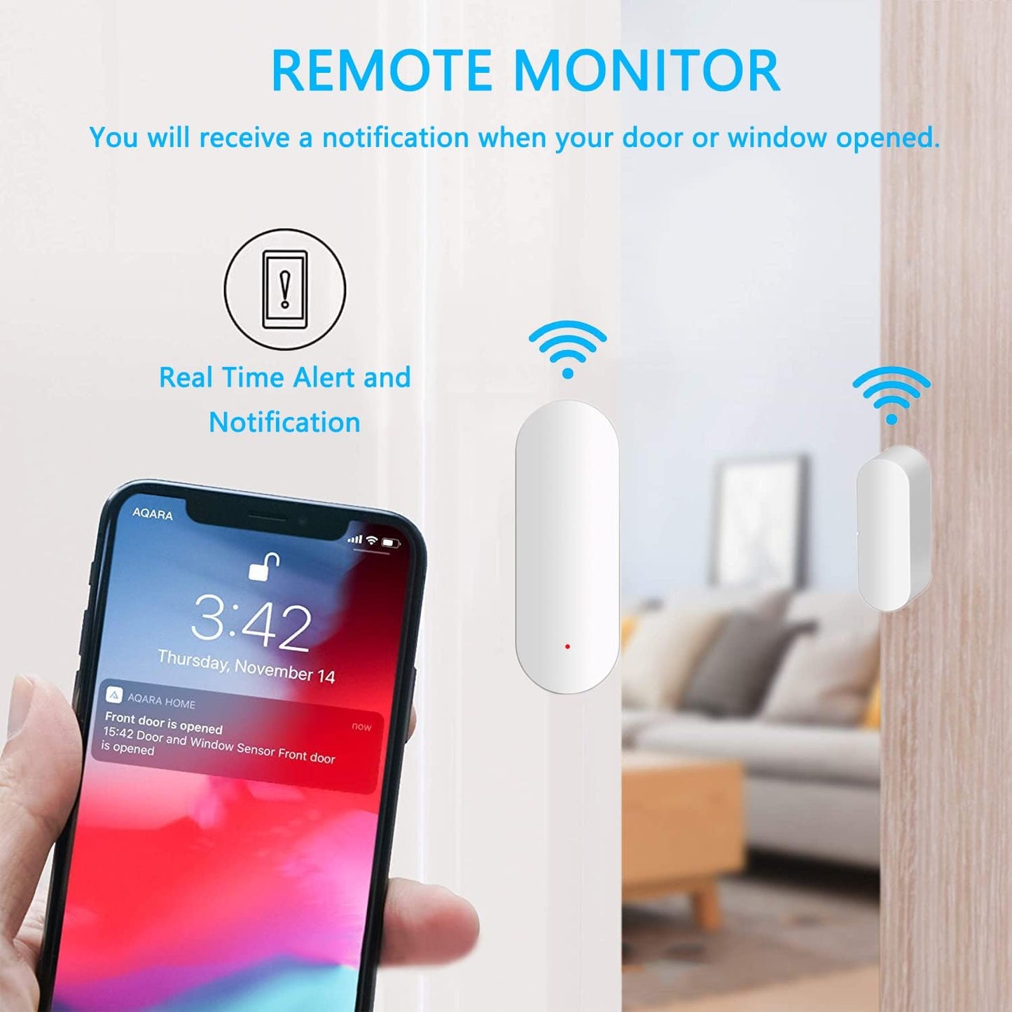 Capteur de Porte WiFi Capteur de Contact Intelligent pour fenêtre Alarme sans Fil Compatible avec Alexa et Google Assistant Pas Besoin de hub 1 Pack