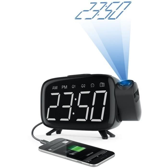 Radio réveil avec projection de l'heure - élégant- Double alarme - Gros boutons - Utilisation facile