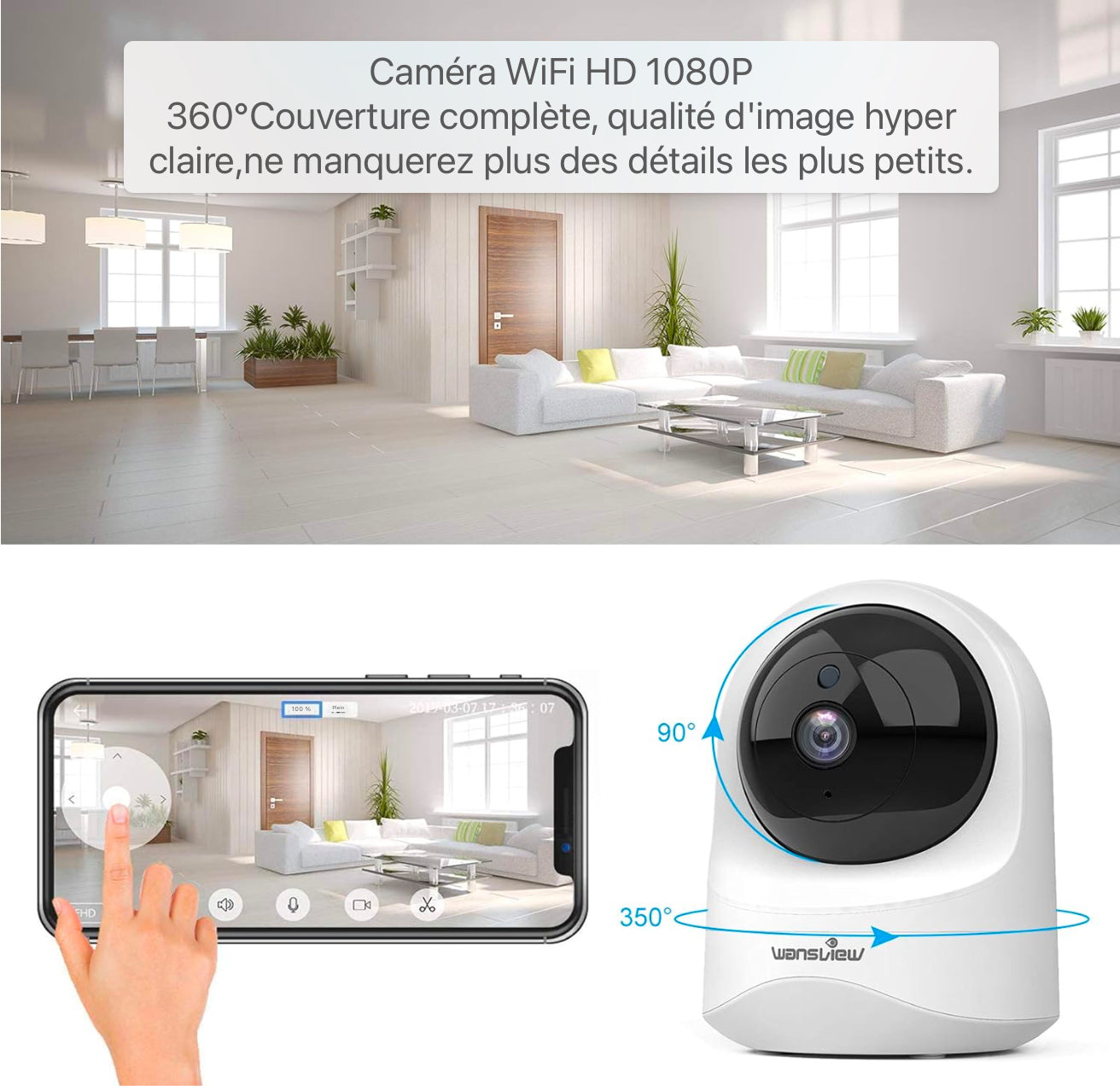 Caméra de surveillance wansview intérieure, caméra IP WLAN 2K pour bébé, animal de compagnie avec zone de confidentialité, audio bidirectionnel, WiFi 2,4 GHz, compatible avec Alexa Q6