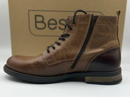 ELONG Bottine Homme Cuir Noir Marron