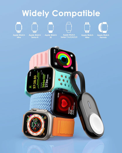 Chargeur sans Fil Portable pour Apple Watch Series 8/UItra/7/6/5/4/3/2/SE/Nike,1200mAh iWatch Keychain Charger Power Bank avec câble intégré (Noir)