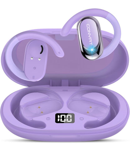 AI Ecouteur Traducteur Instantané, 58H Bluetooth 5.4 Ecouteurs sans Fil Open Ear avec 164 Langues, 3 en 1 Écouteur Traduction Vocale Instantanée, 7 Modes de Traduction, pour Affaires, Violet
