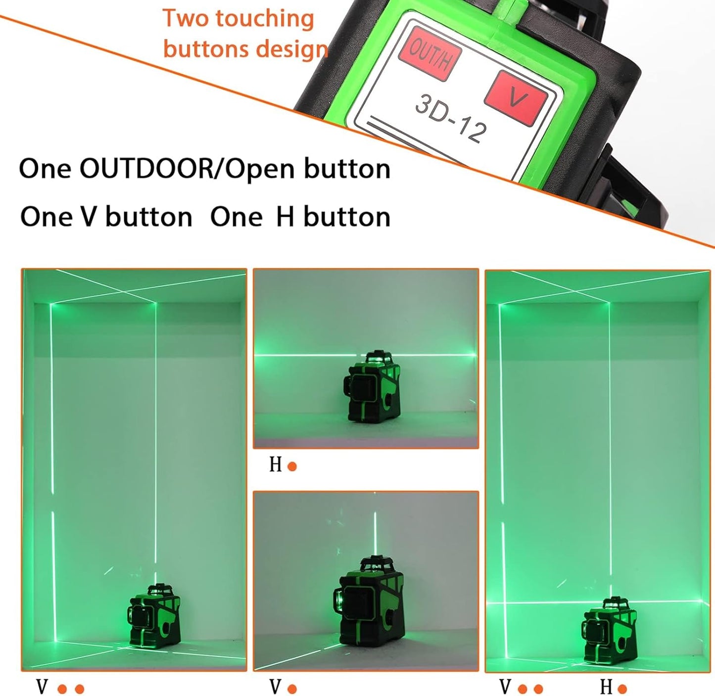 Niveau Laser Vert en 3 x 360 3D 12 Lignes avec Fonction 3° D'auto-Nivellement Auto-équilibrage du Niveau Laser Multifonctionnel 12 Lignes Lignes Horizontales Verticales a Trépied (1 Batteries)