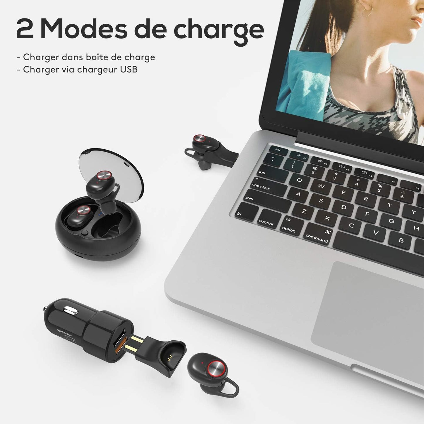 UTRAI Ecouteur Bluetooth V5.0 Oreillette sans Fil Léger HiFi Stéréo TWS 500mAh Appariement Automatique 20H Play Étanche IPX5 Anti-Bruit CVC 6.0 Microphone HD Confortable Haute Fidélité iOS Android