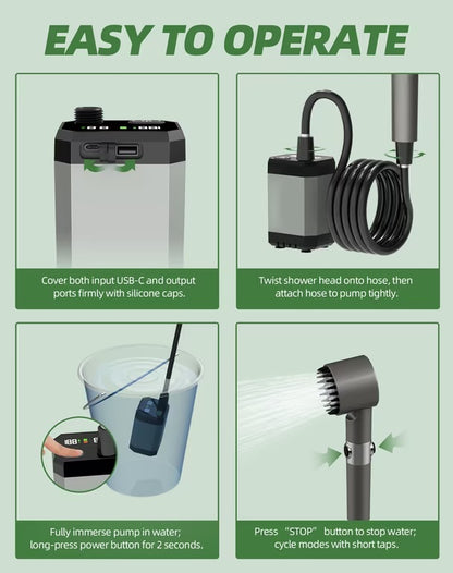 Kit Douche Camping,6000mAh Douche Portable Imperméable,USB Pompe de Douche Électrique Rechargeable,4 Modes pour Extérieure,avec Afficheur Intelligent,pour Extérieure,Camping,Randonnée,Jardin