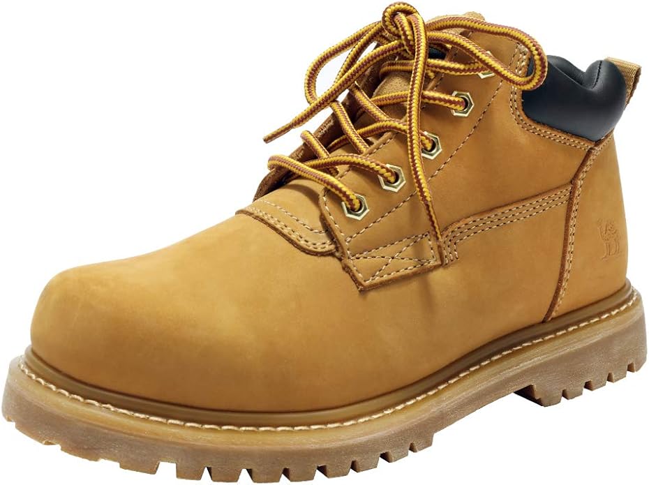 CAMEL CROWN Bottes à lacets Bottes de combat pour hommes Bottes de travail Bottes pour hommes Chaussures de travail en cuir Bottes de travail classiques à tige courte pour extérieur Bottes de loisirs antidérapantes