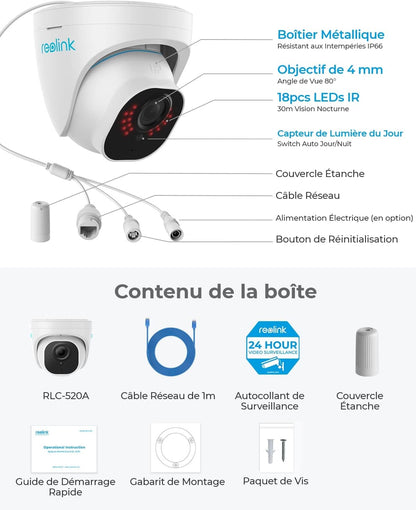 Caméra IP PoE 5MP Avec Détection de Personne/Véhicule
Détection de personne/véhicule
Alimentation par Ethernet
Vision nocturne à 30 mètres*
Enregistrement audio