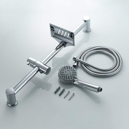 Ensemble Barre de Douche 55 CM, Douchette, Flexible, Porte-Savon, Chrome, Argent