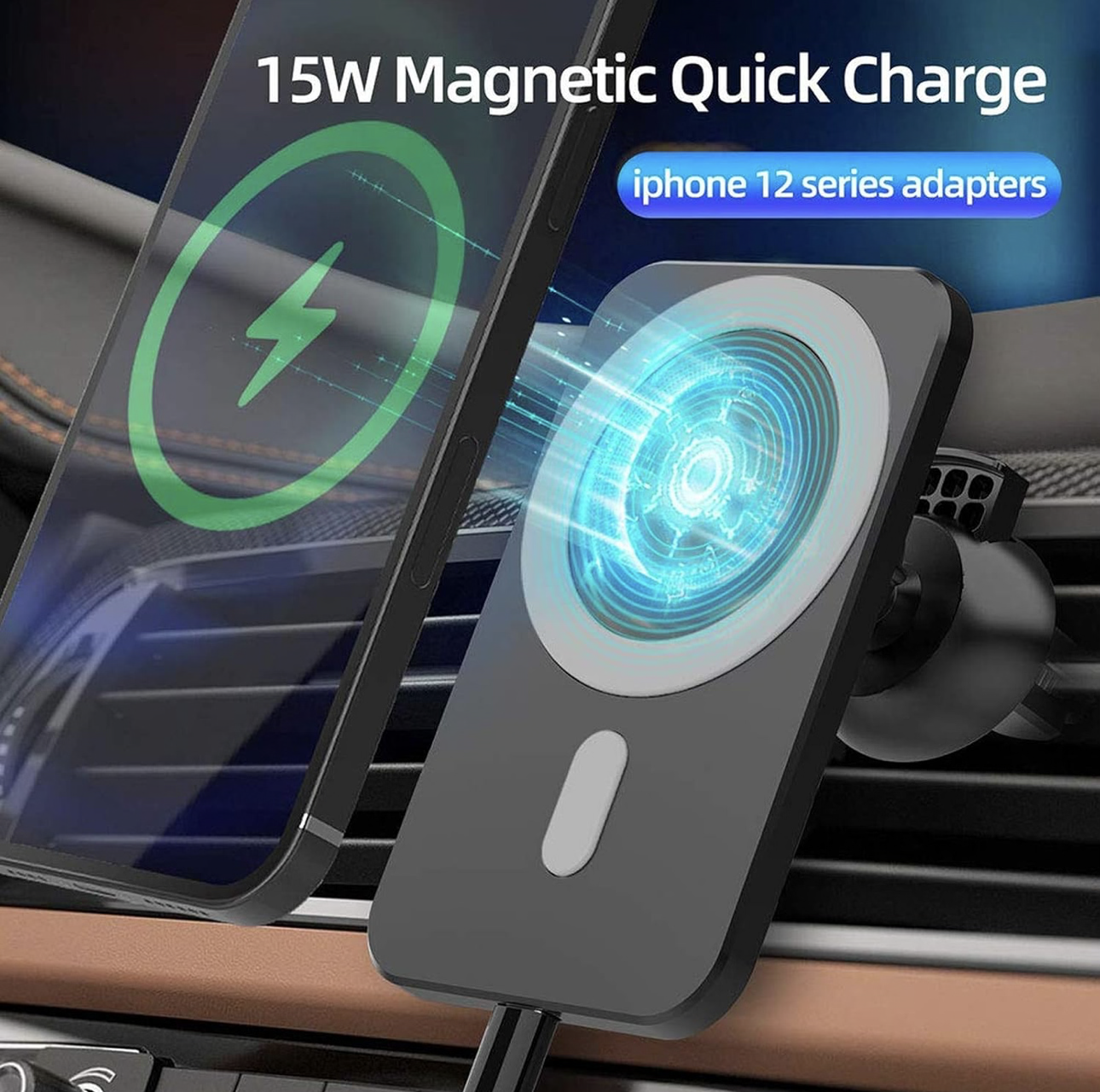 Support Magsafe 15W avec de Chargeur de Voiture sans Fil magnétique pour iPhone 13/12/14:15/16/17 Pro Max Mini avec Support de téléphone de Voiture Chargeur sans Fil à Charge Rapide