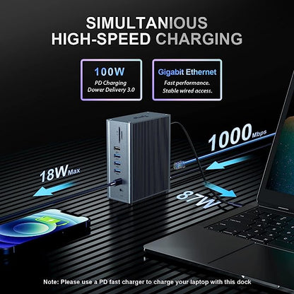 Station d'accueil 16en1 HDMI 100W PD USB-A/C 10Gbps MacBook Pro/Air Charge PD