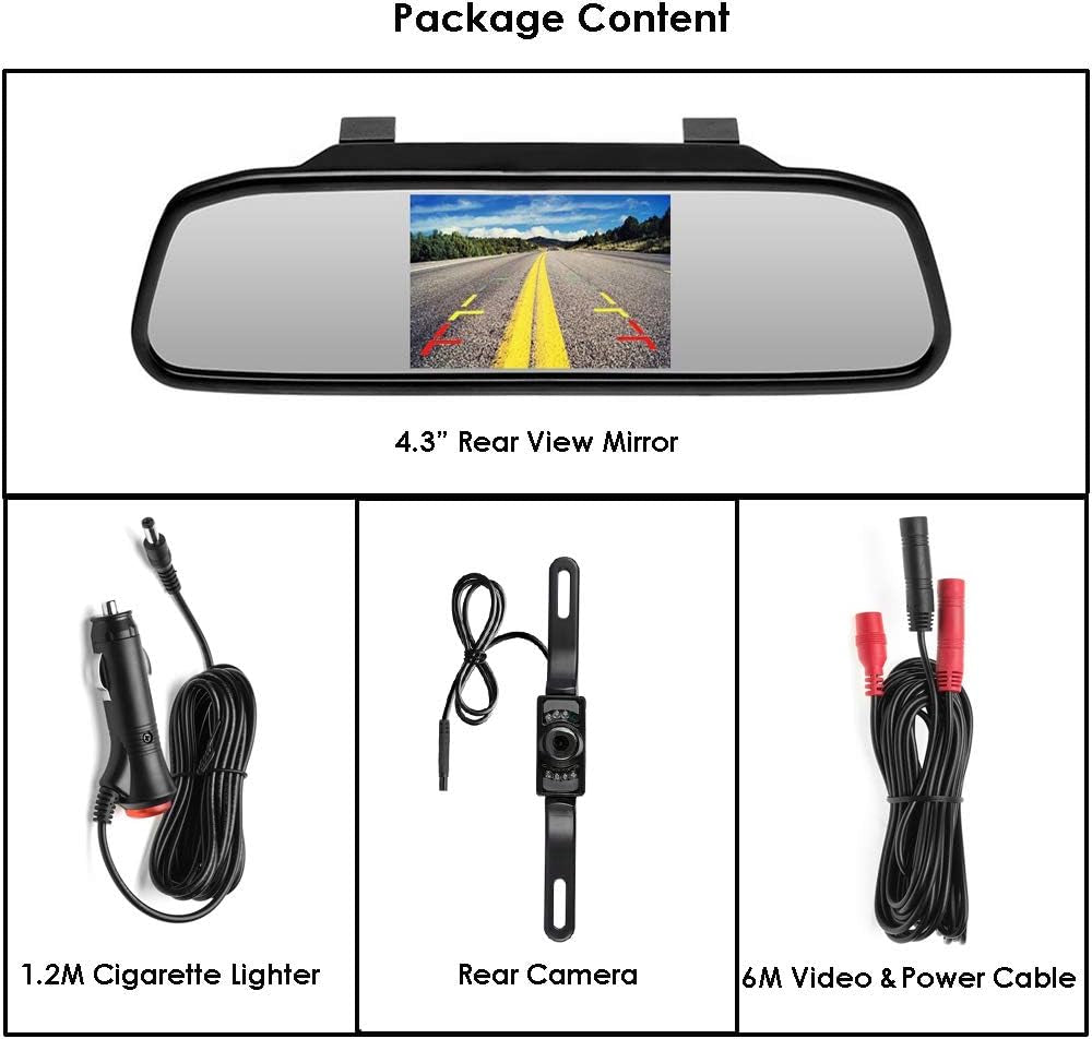 Podofo Caméra de Recul avec 4.3 Pouces LCD Miroir Moniteur Assistance de Recul