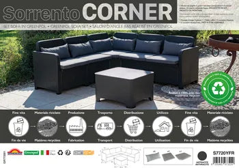Salon bas de jardin, plastique recyclé, Sorrento CORNER anthracite, 5/6 places
