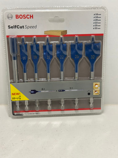 Bosch Professional Coffret de 8x mèches plates Expert SelfCut Speed (pour Bois résineux, Panneau aggloméré, Ø 12-32 mm, Accessoire Perceuse à percussion)