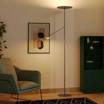 Lampadaire avec liseuse, Mirasol, nickel, H.181 cm 2044 + 584 lm neuf