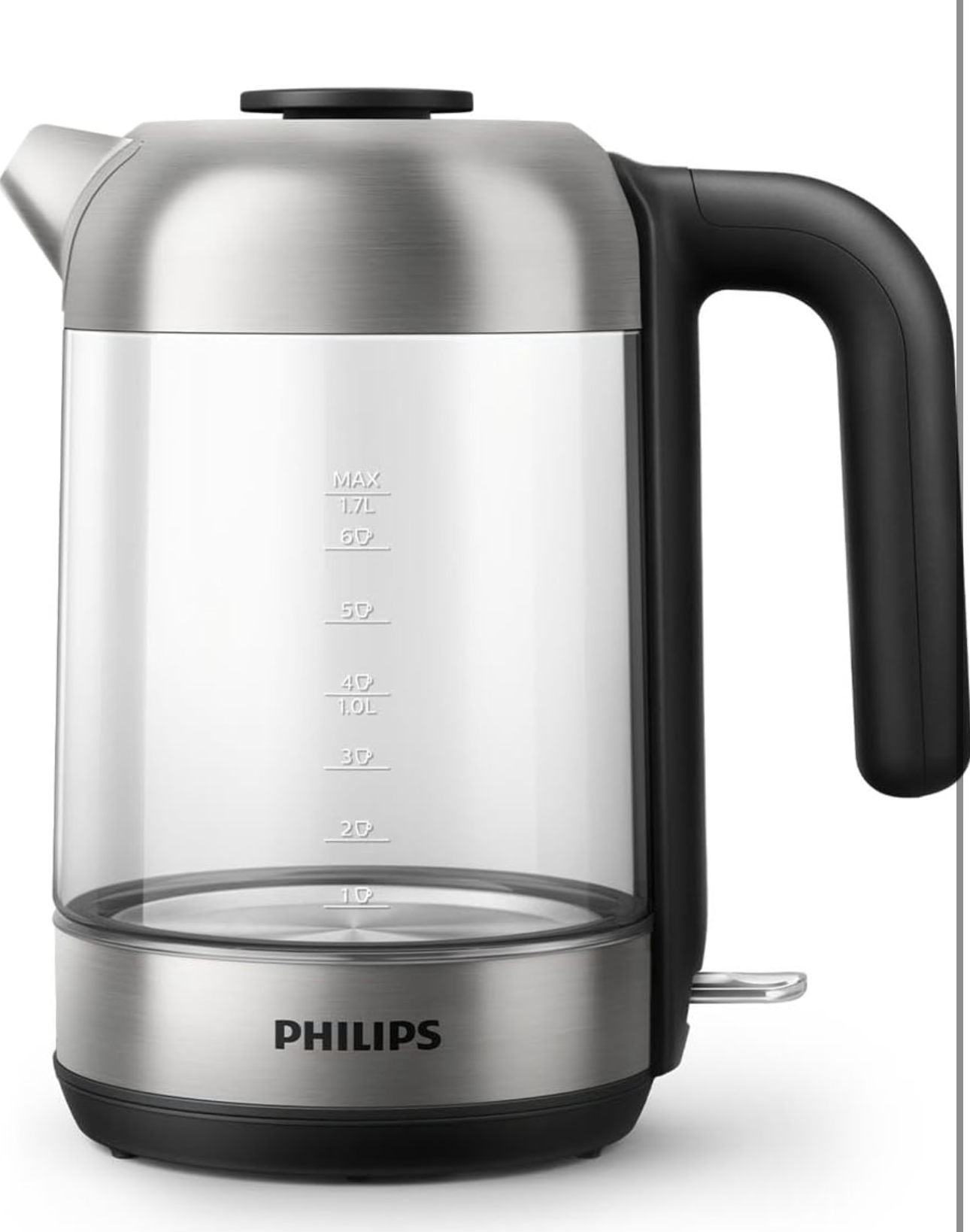 Philips Série 5000 Bouilloire Électrique en Verre - Capacité 1,7L, Résistance Plate pour Ébullition Rapide, Tamis Anti-Calcaire, Base 360° Sans Fil, Couvercle Amovible, Voyant Bleu (HD9339/80)