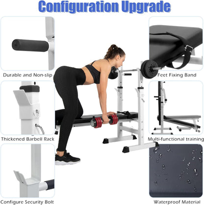 Banc de Musculation Pliable, Complet Réglable avec Support de Barres pour Haltère et Station à Dips