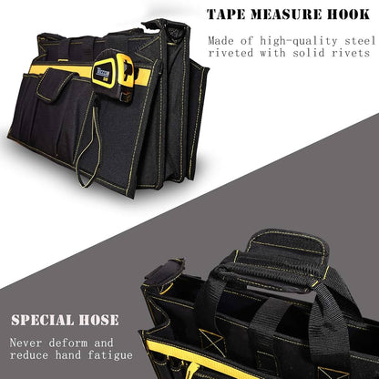 Sac a Outils, TECCPO Professional Sac Porte-outils 30 cm, Stockage Fort avec Base en Caoutchouc Resistant a lUsure, Bandouliere Reglable, Pognées en Caoutchouc, 16 Poches -