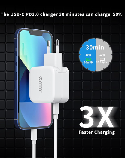 GMM Chargeur USB C PD - Double bloc d'alimentation USB C - 2 x 20 W - Charge rapide USB C - Double USB C - Compatible avec iPhone 13/12/11, Samsung Galaxy, iPad/iPad Mini, Xiaomi Note 11