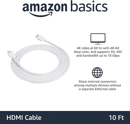 Câble HDMI haute vitesse 1,4b, 304,8 cm, blanc, 1 article neuf