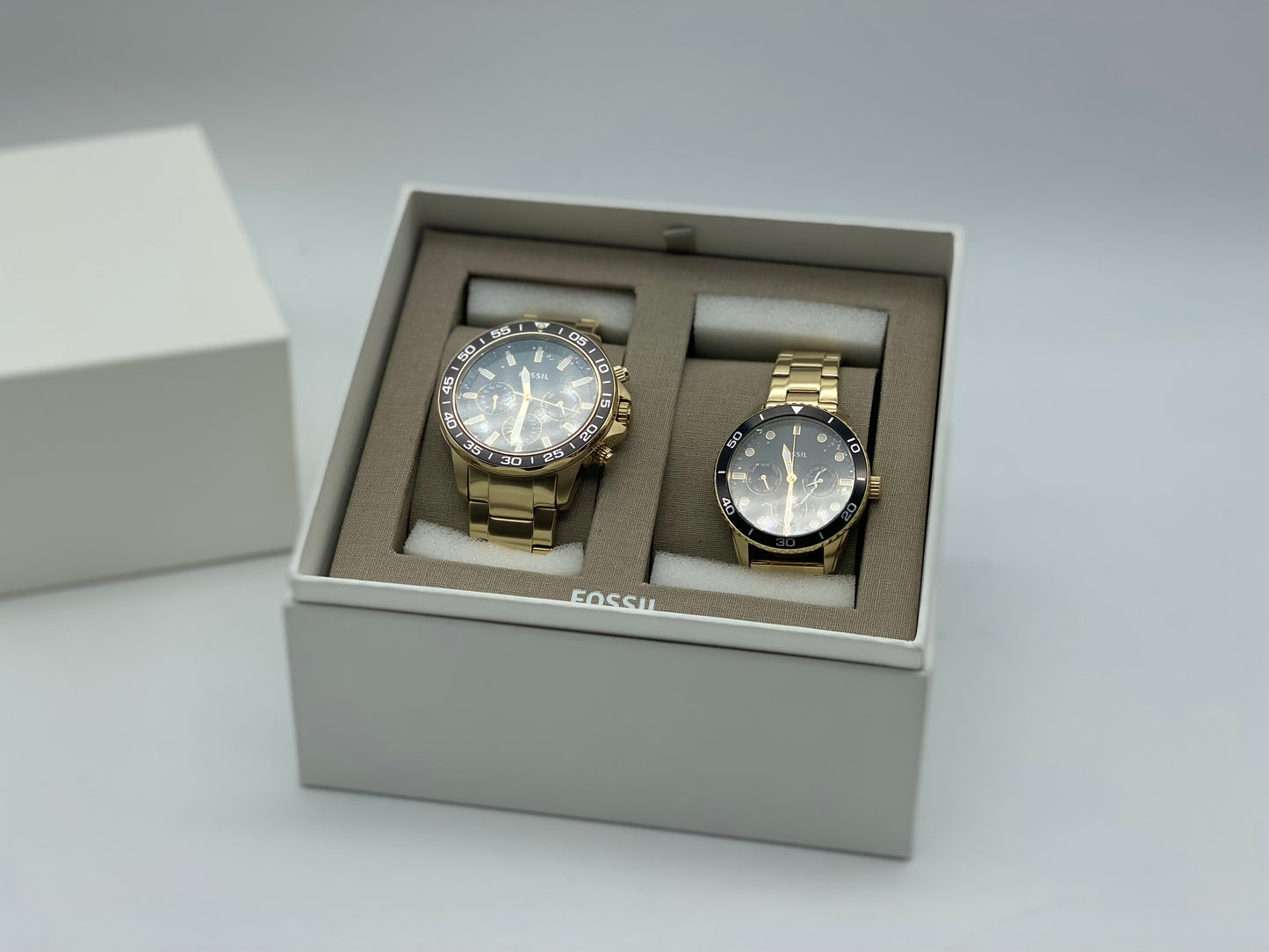 Coffret Montre Fossil Homme & Femme Acier Inoxydable Dorée Multifonctions Neuves