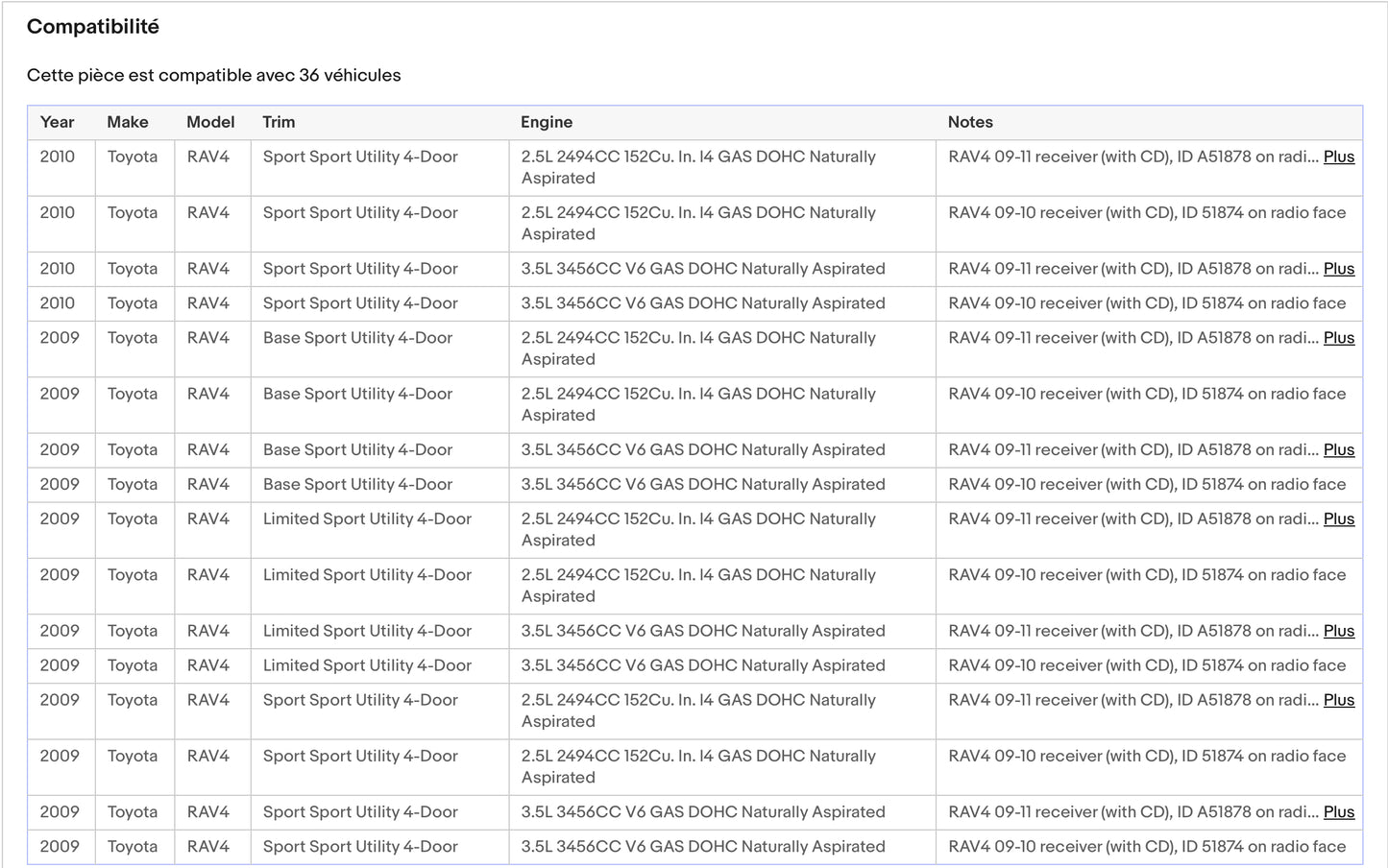 Autoradio dorigine Toyota Rav4 2009-2011 Am FM lecteur CD récepteur radio DXUWZ parfait état