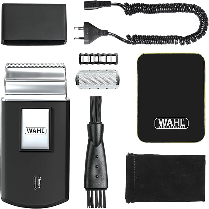 Wahl Rasoir de voyage de poche, compact et rechargeable, rasoir à barbe, rasoir électrique pour homme, feuilles flexibles, coupe rapprochée, petits rasoirs pour les voyages, noir