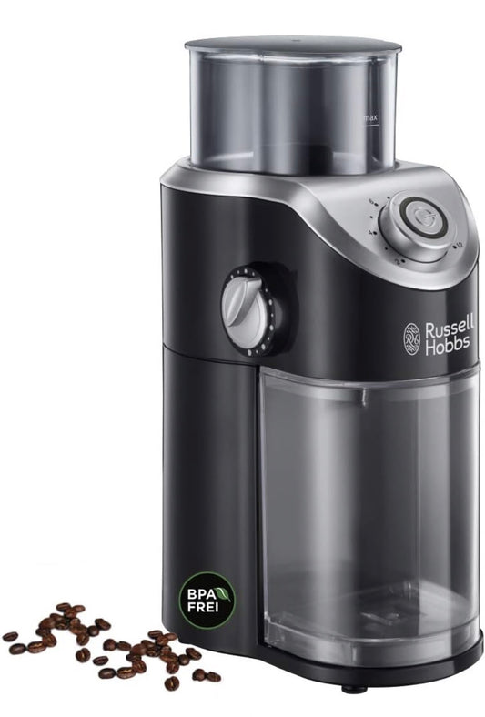 Russell Hobbs Moulin à café [électrique à meule plate] Classics (réglages variables de mouture: fine à grossière, 2 à 12 tasses, pour grains de café, noix, épices, céréales, indicateur LED) 23120-56