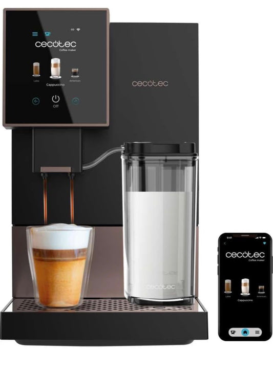 Cecotec Machine a Café Espresso Superautomatique Cremmaet Compactccino Connected Black Rose. 19 Bars, Écran TFT, Wifi, Moulin Integré, Réservoir d'eau 1,1 L et de lait 400 ml, Nettoyage Automatique